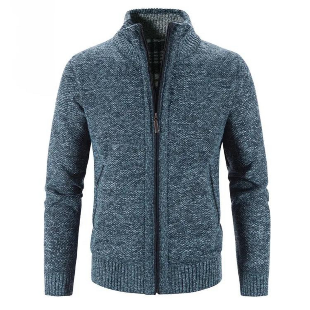 Womens Zip-Up Cardigan Structured Mock Neck Knit