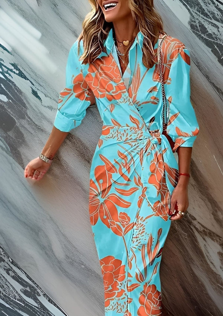 Womens Wrap Dress with Stripe Pattern Classic Fit