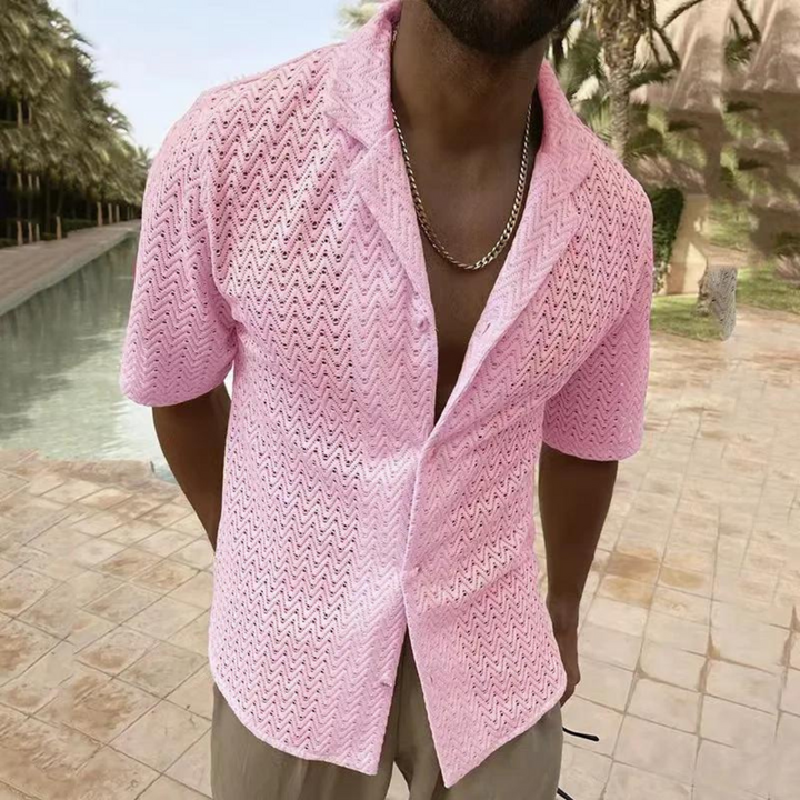Mens Crochet Shirt Open Knit Lightweight Fit