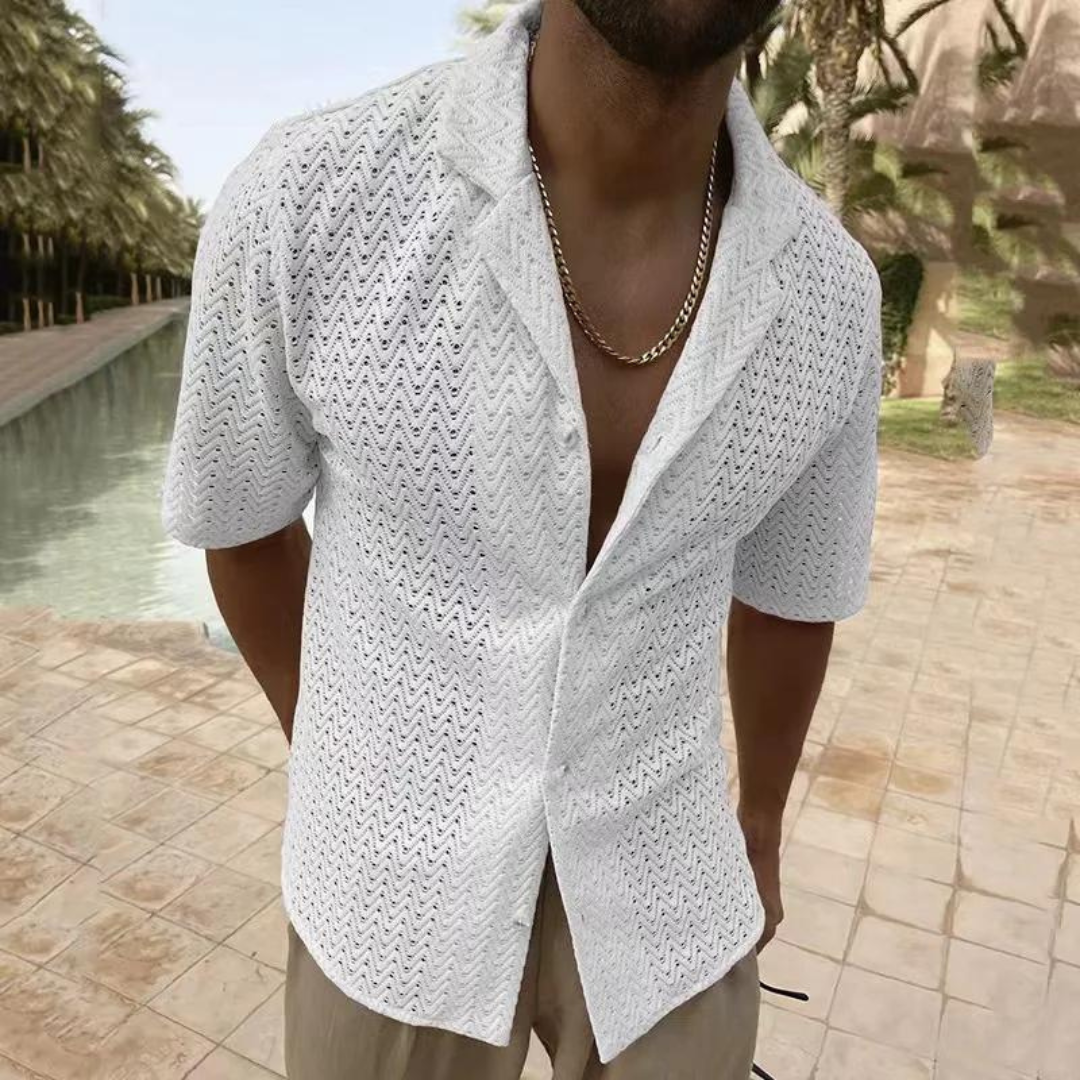 Mens Crochet Shirt Open Knit Lightweight Fit