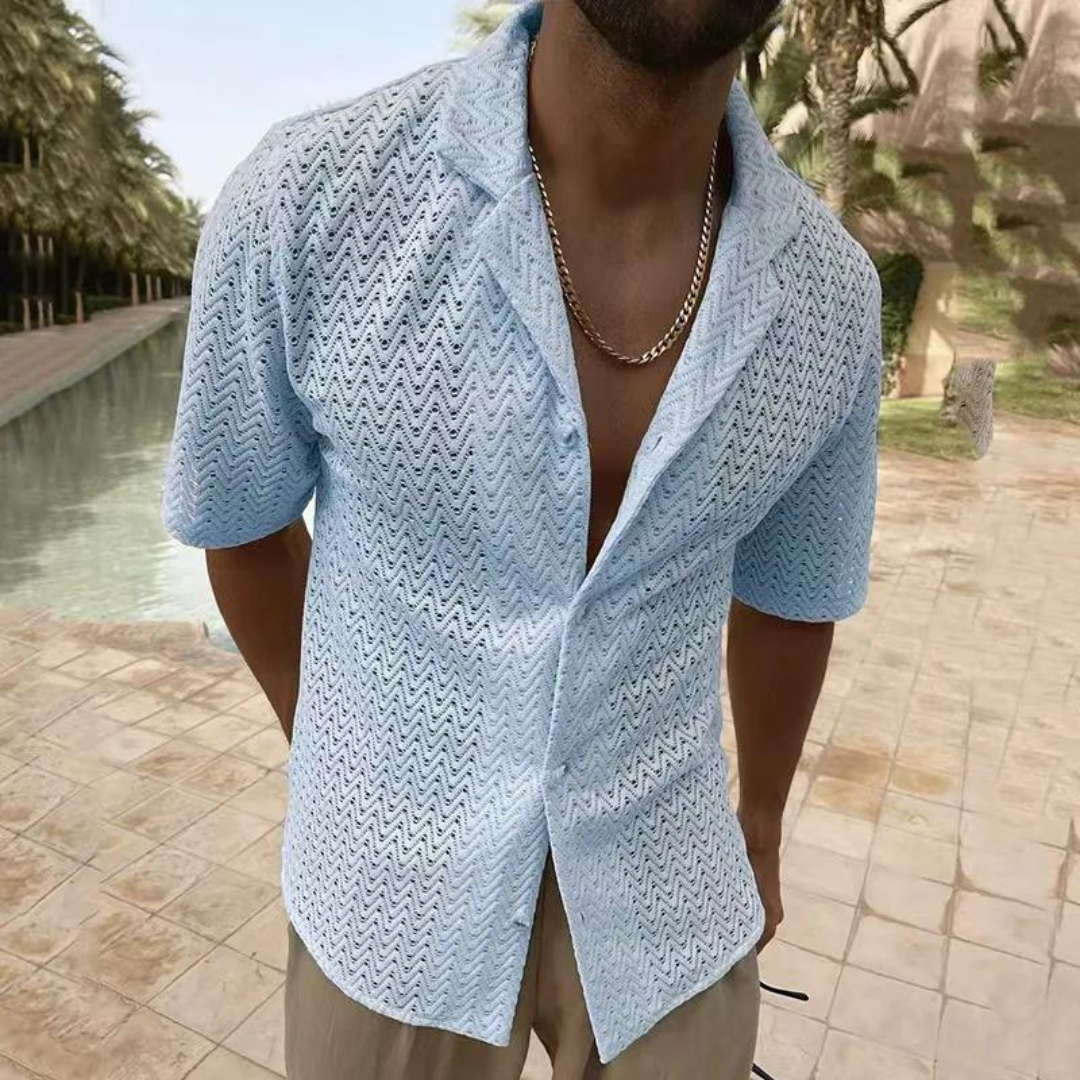 Mens Crochet Shirt Open Knit Lightweight Fit