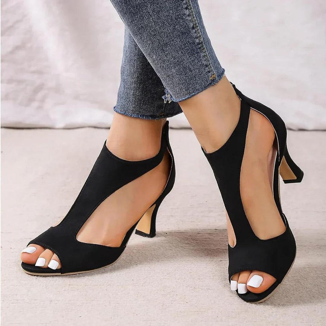 Womens Peep Toe Sandals with Cutout Ankle Cuff Kitten Heel