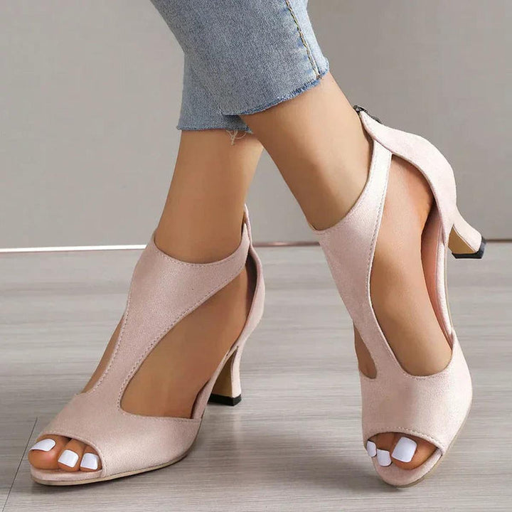 Womens Peep Toe Sandals with Cutout Ankle Cuff Kitten Heel