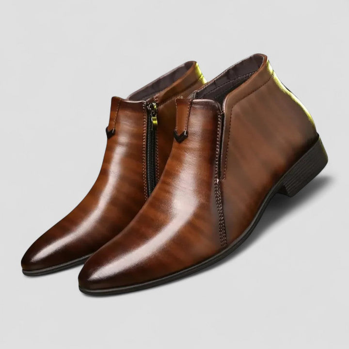 Mens Leather Ankle Boots Orthopedic Side Zip