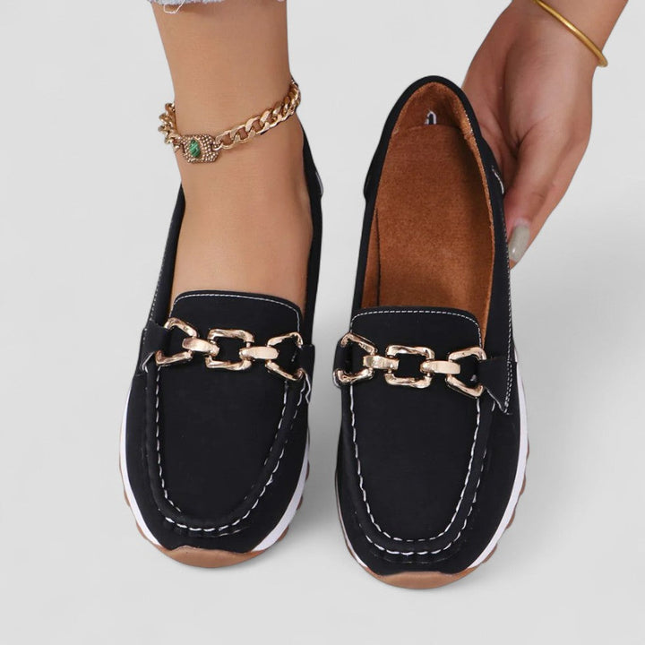 Womens Orthopedic Loafers Suede Chain Detail - BritishMode