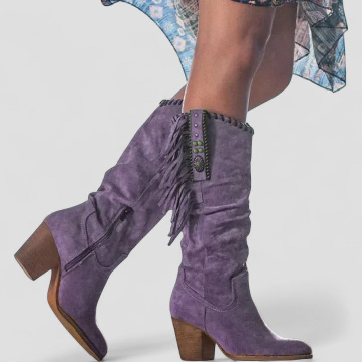 Womens Knee High Western Boots Suede Orthopedic