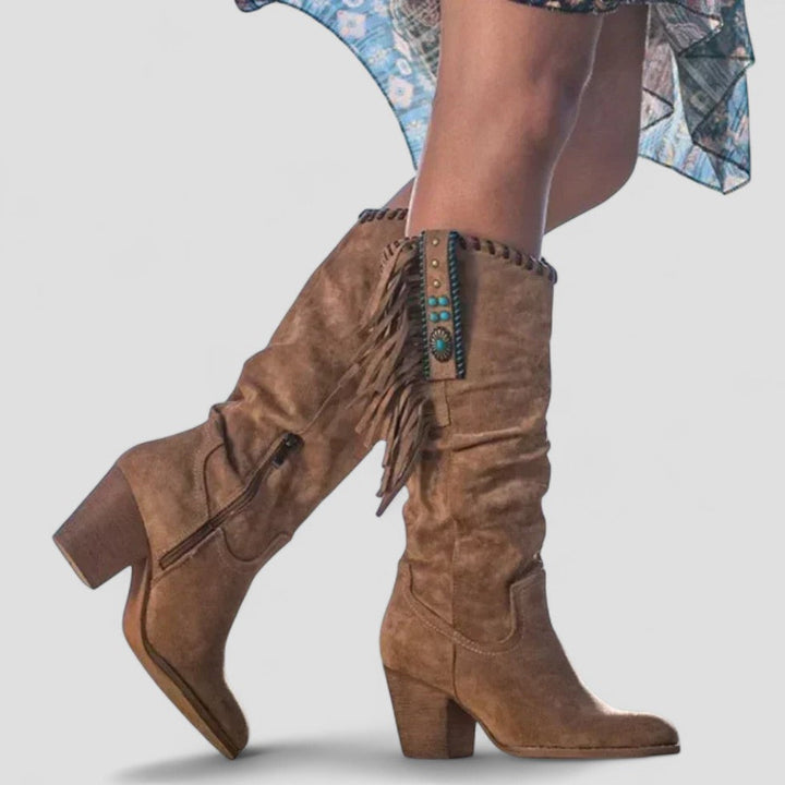 Womens Knee High Western Boots Suede Orthopedic