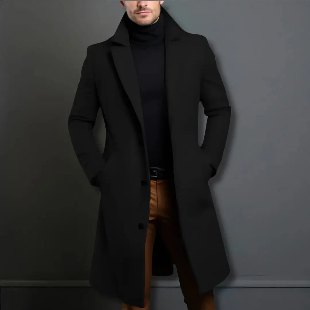 Mens Overcoat Wool Blend Classic Fit with Buttons