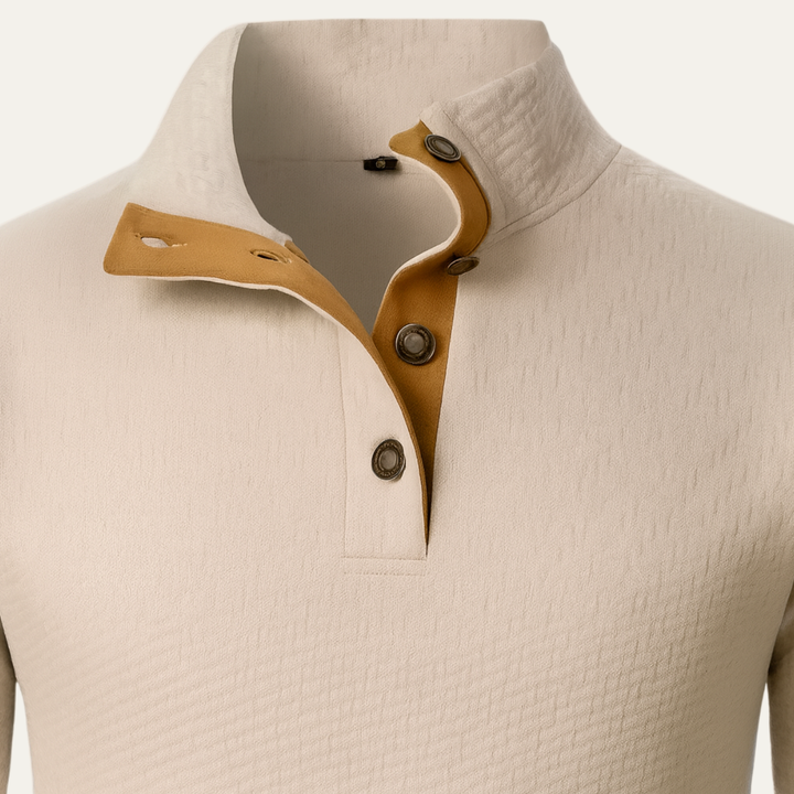 Mens Knit Sweater High Collar Contrast Detail