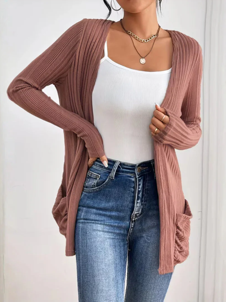 Womens Ribbed Knit Cardigan Open Front Relaxed Fit - BritishMode