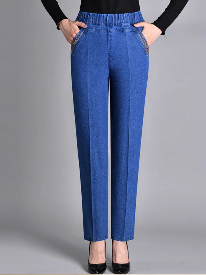 Womens Straight Leg Jeans Polyester Blend Elastic Waist - BritishMode