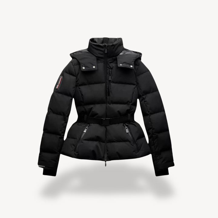 Womens Puffer Jacket Quilted with Belted Waist and High Collar