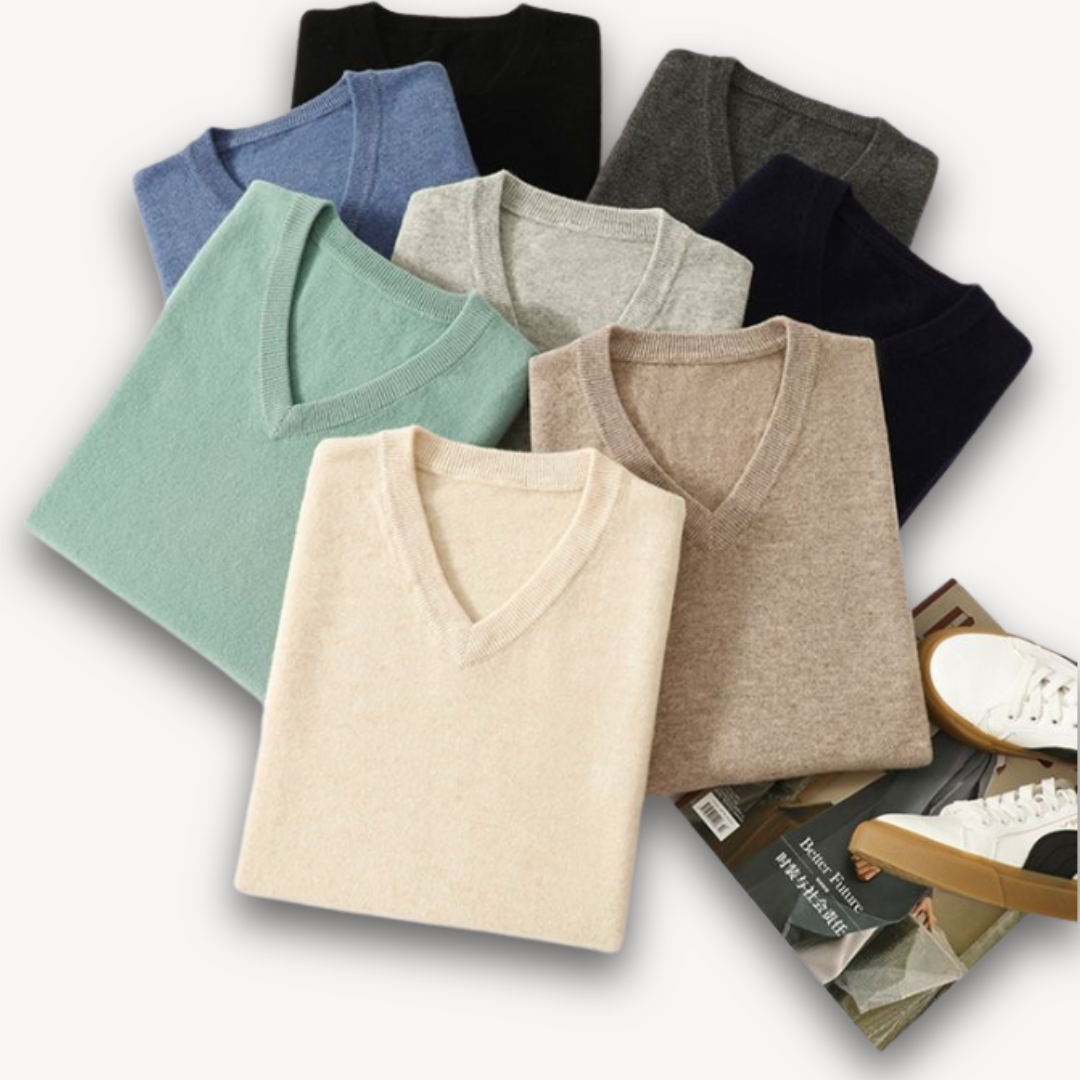 Mens Cashmere Sweater Elegant V-Neck