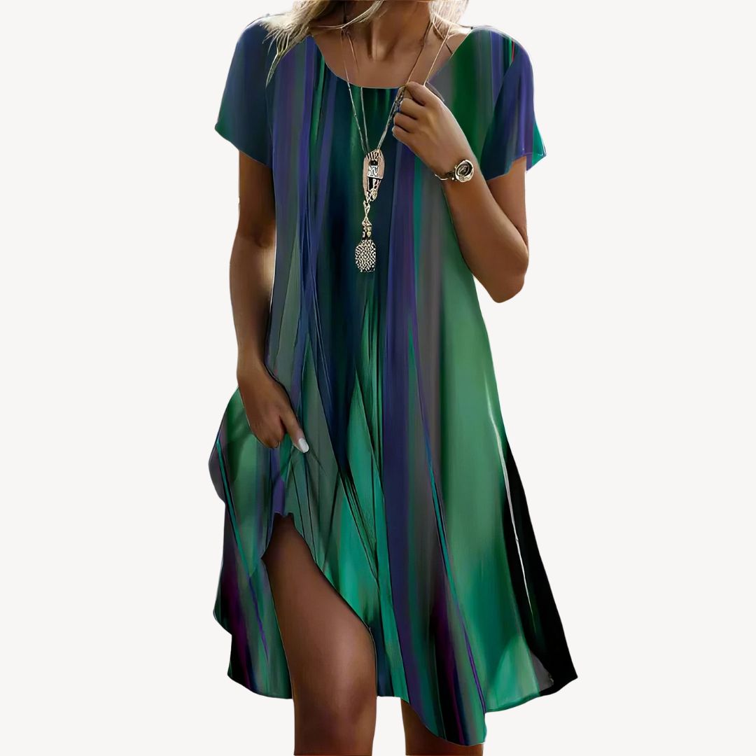 Womens Short Sleeve Dress Printed Elegant Style - BritishMode
