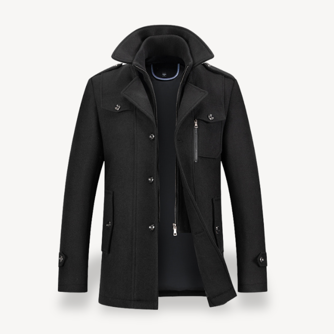 Mens Double-Breasted Coat Wool Blend Classic Fit - BritishMode