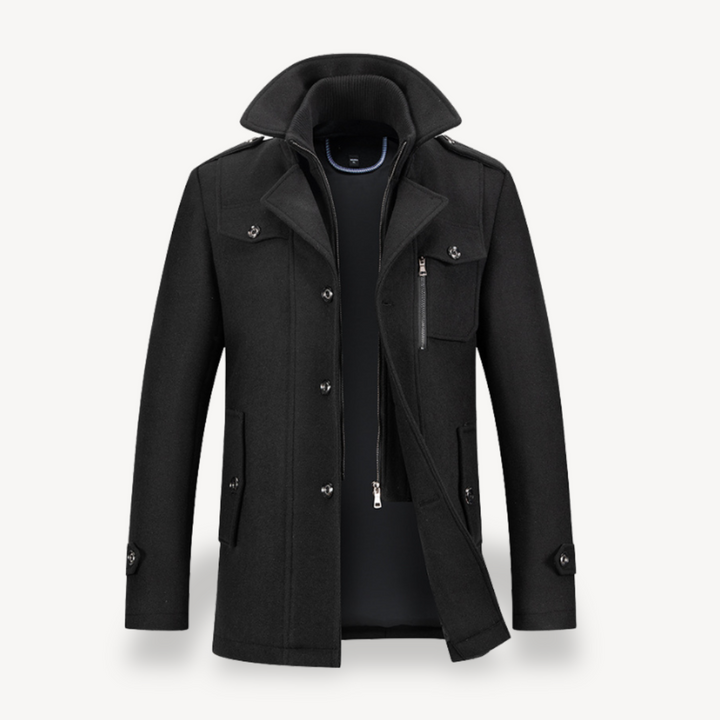 Mens Double-Breasted Coat Wool Blend Classic Fit - BritishMode