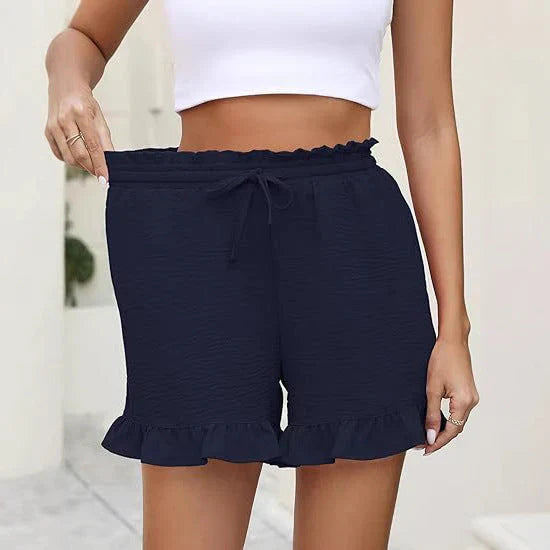 Womens Cotton Shorts with Ruffle Hem