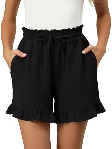 Womens Cotton Shorts with Ruffle Hem