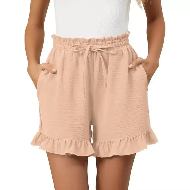 Womens Cotton Shorts with Ruffle Hem - BritishMode