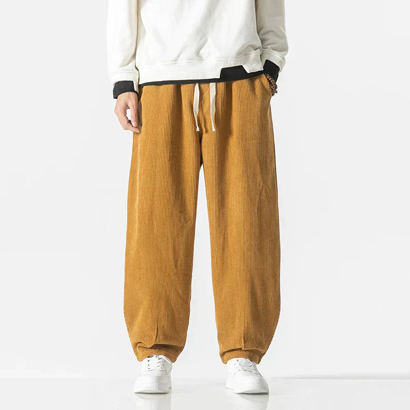 Womens Loose Corduroy Blend Pants Wide Leg Drawstring Waist