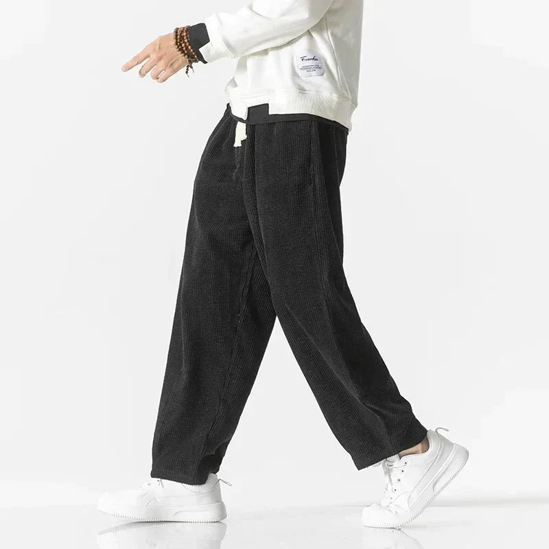 Womens Loose Corduroy Blend Pants Wide Leg Drawstring Waist