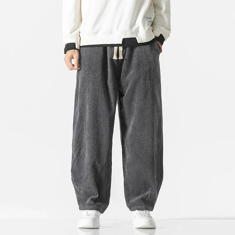 Womens Loose Corduroy Blend Pants Wide Leg Drawstring Waist