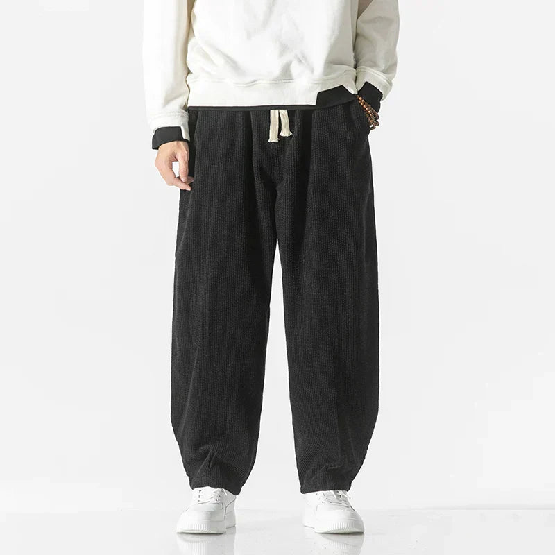 Womens Loose Corduroy Blend Pants Wide Leg Drawstring Waist