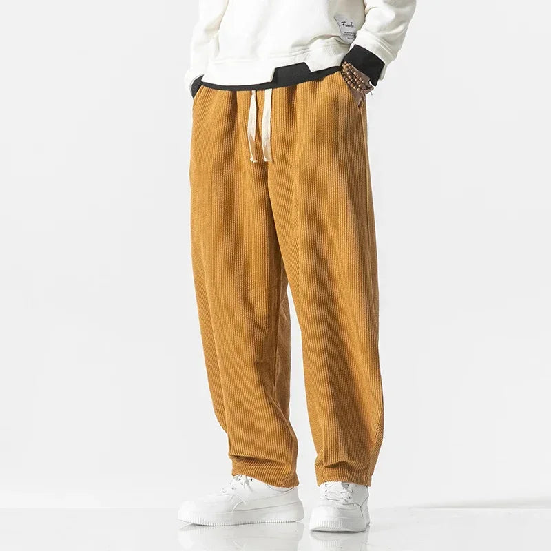 Womens Loose Corduroy Blend Pants Wide Leg Drawstring Waist - BritishMode