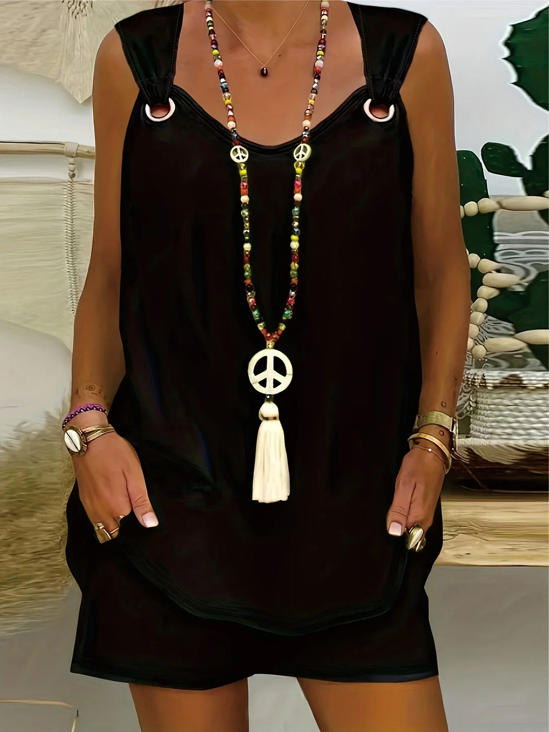 Womens Sleeveless Romper with Ring Strap and Pockets
