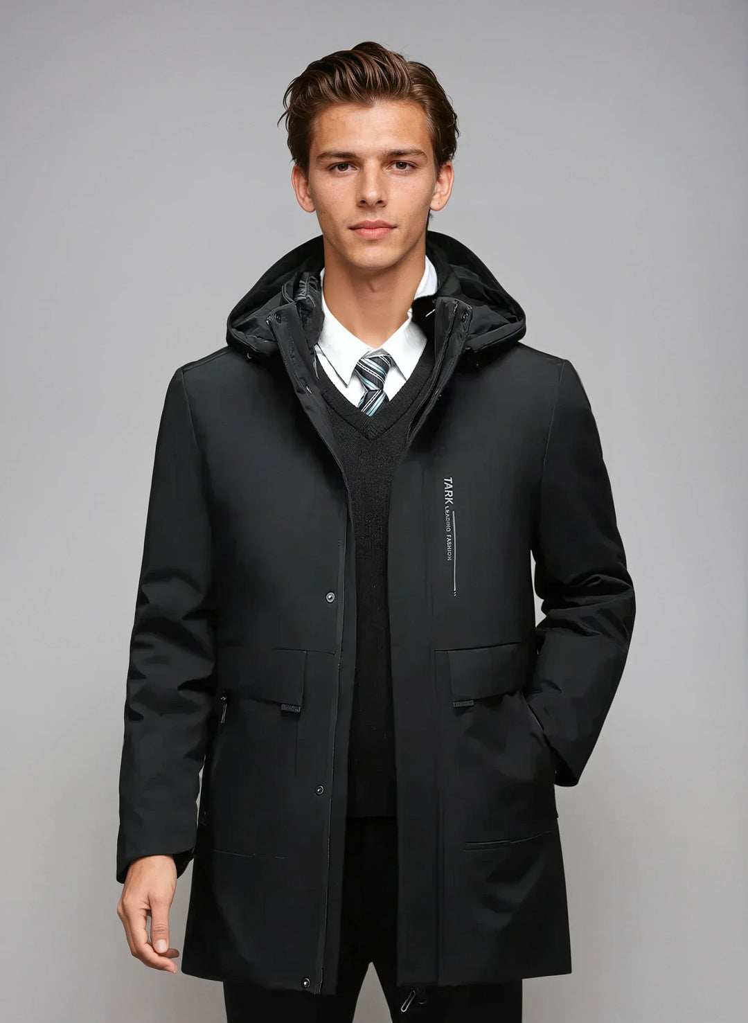Unisex Parka Polyester Blend Hooded Zip Pockets Weather Resistant