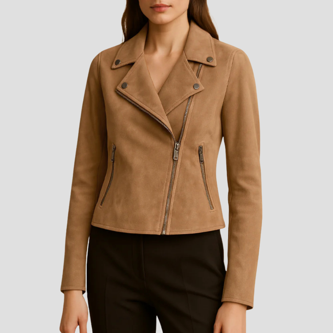 Womens Cropped Moto Jacket Suede Material - BritishMode
