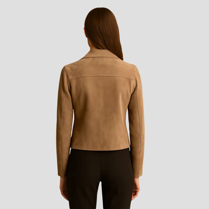 Womens Cropped Moto Jacket Suede Material