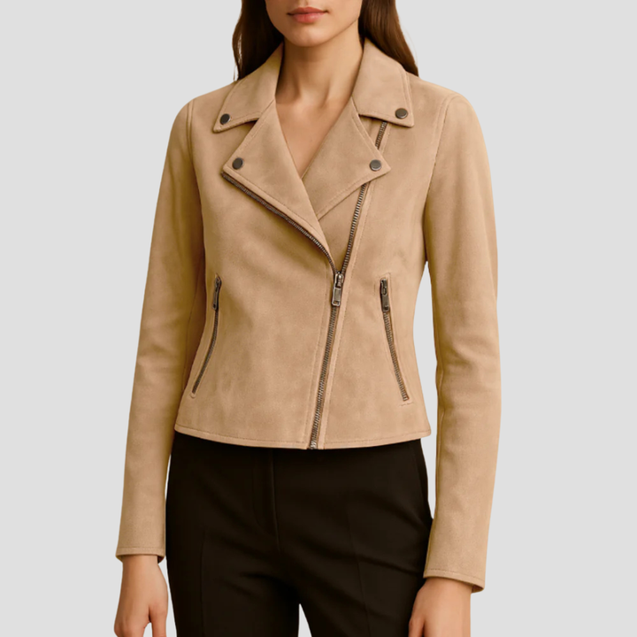 Womens Cropped Moto Jacket Suede Material