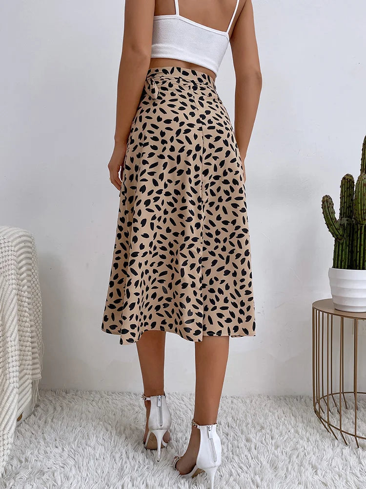 Womens Midi Wrap Skirt Adjustable Fit Asymmetrical Hem