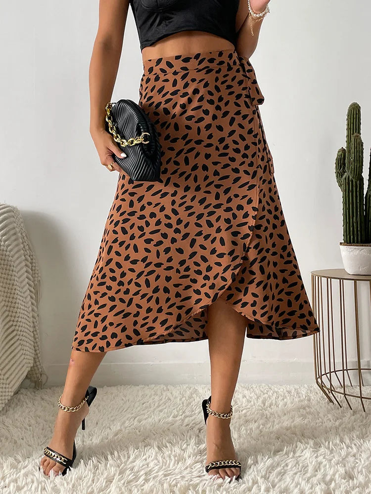 Womens Midi Wrap Skirt Adjustable Fit Asymmetrical Hem