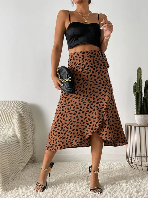 Womens Midi Wrap Skirt Adjustable Fit Asymmetrical Hem