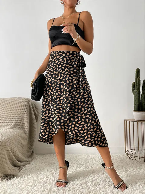 Womens Midi Wrap Skirt Adjustable Fit Asymmetrical Hem