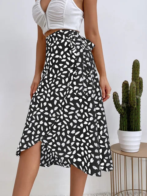 Womens Midi Wrap Skirt Adjustable Fit Asymmetrical Hem