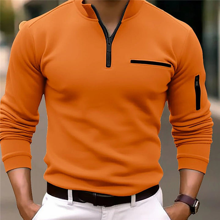 Mens Polo Shirt Quarter-Zip Cotton Blend