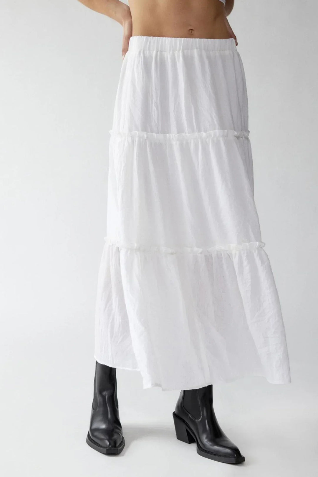 Womens Maxi Skirt Cotton Linen Tiered Style