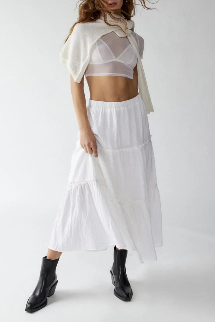 Womens Maxi Skirt Cotton Linen Tiered Style