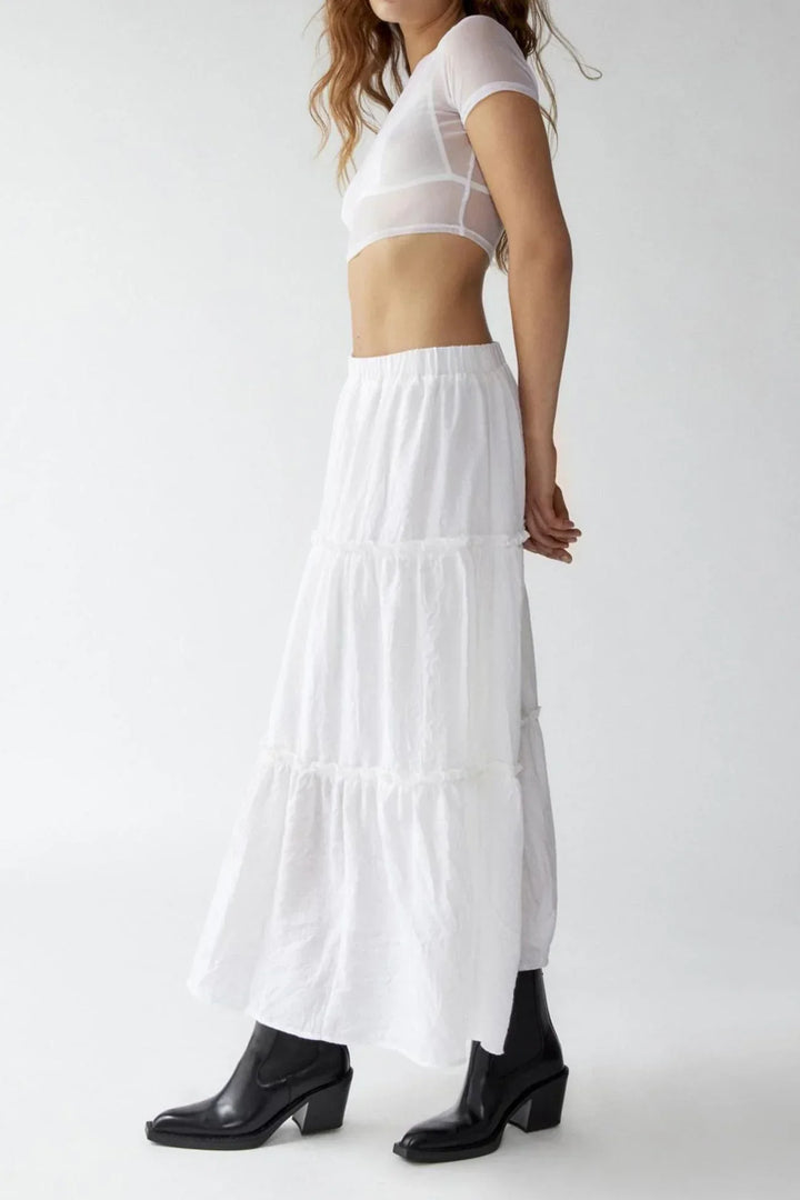 Womens Maxi Skirt Cotton Linen Tiered Style