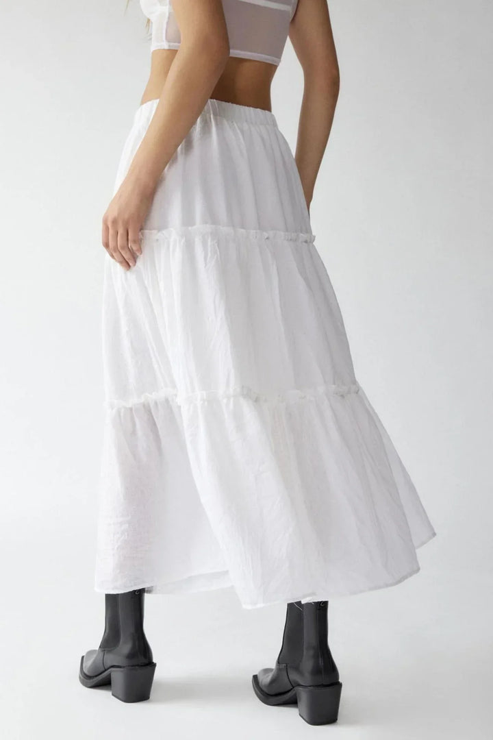 Womens Maxi Skirt Cotton Linen Tiered Style