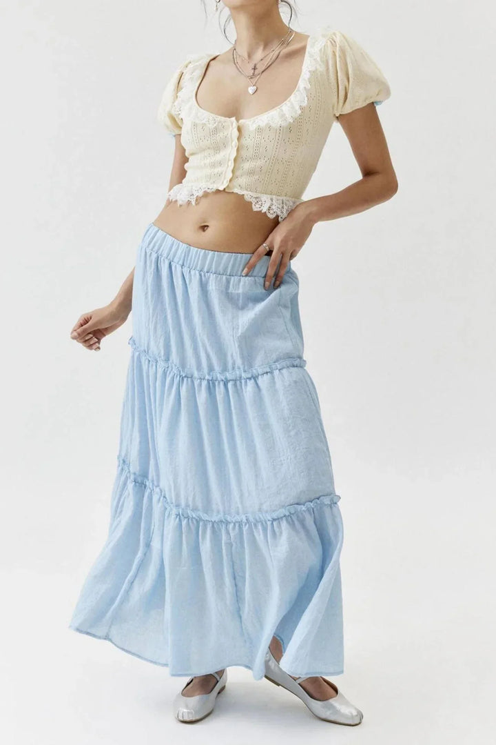Womens Maxi Skirt Cotton Linen Tiered Style