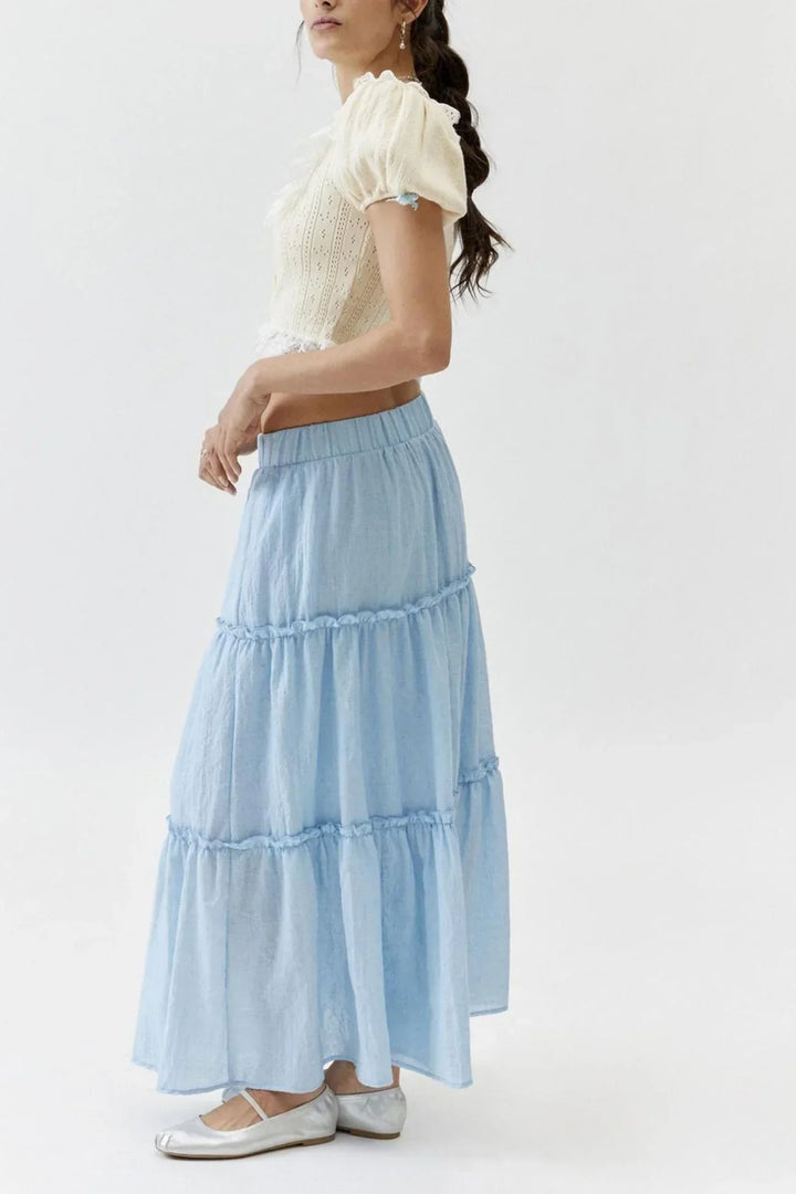 Womens Maxi Skirt Cotton Linen Tiered Style