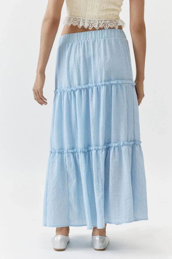 Womens Maxi Skirt Cotton Linen Tiered Style