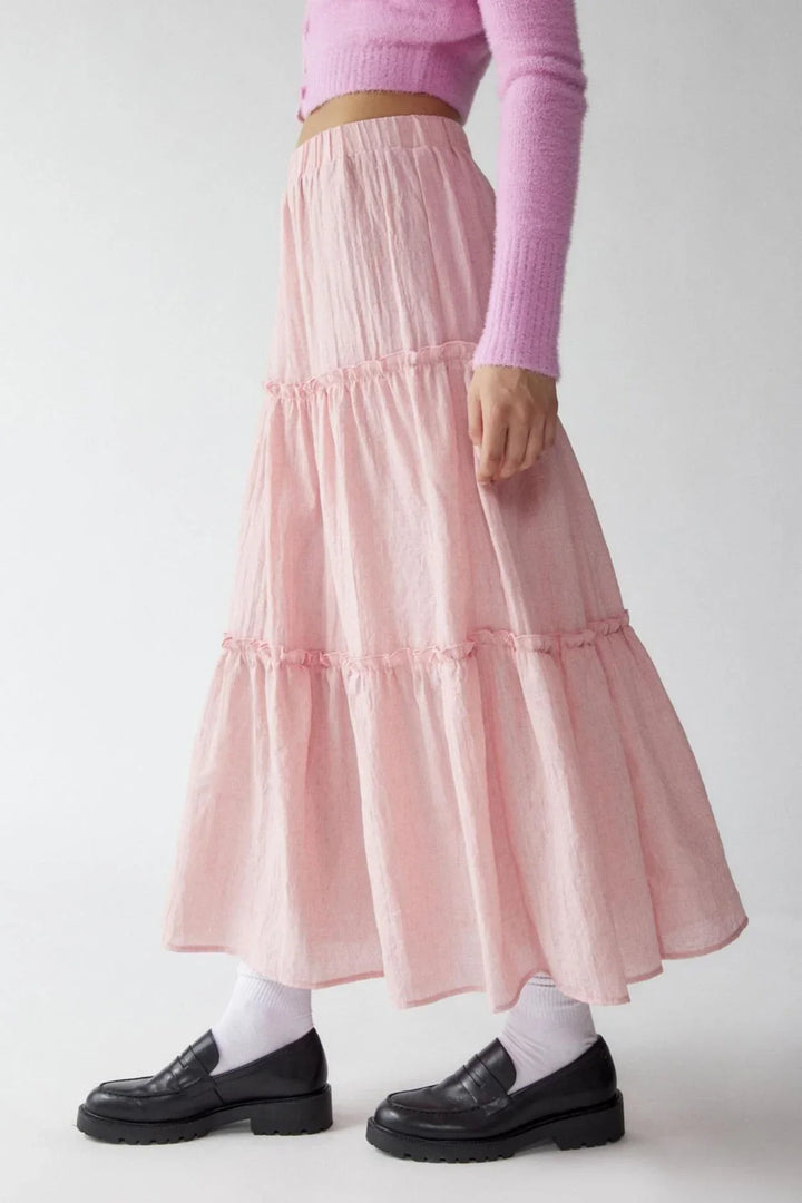 Womens Maxi Skirt Cotton Linen Tiered Style