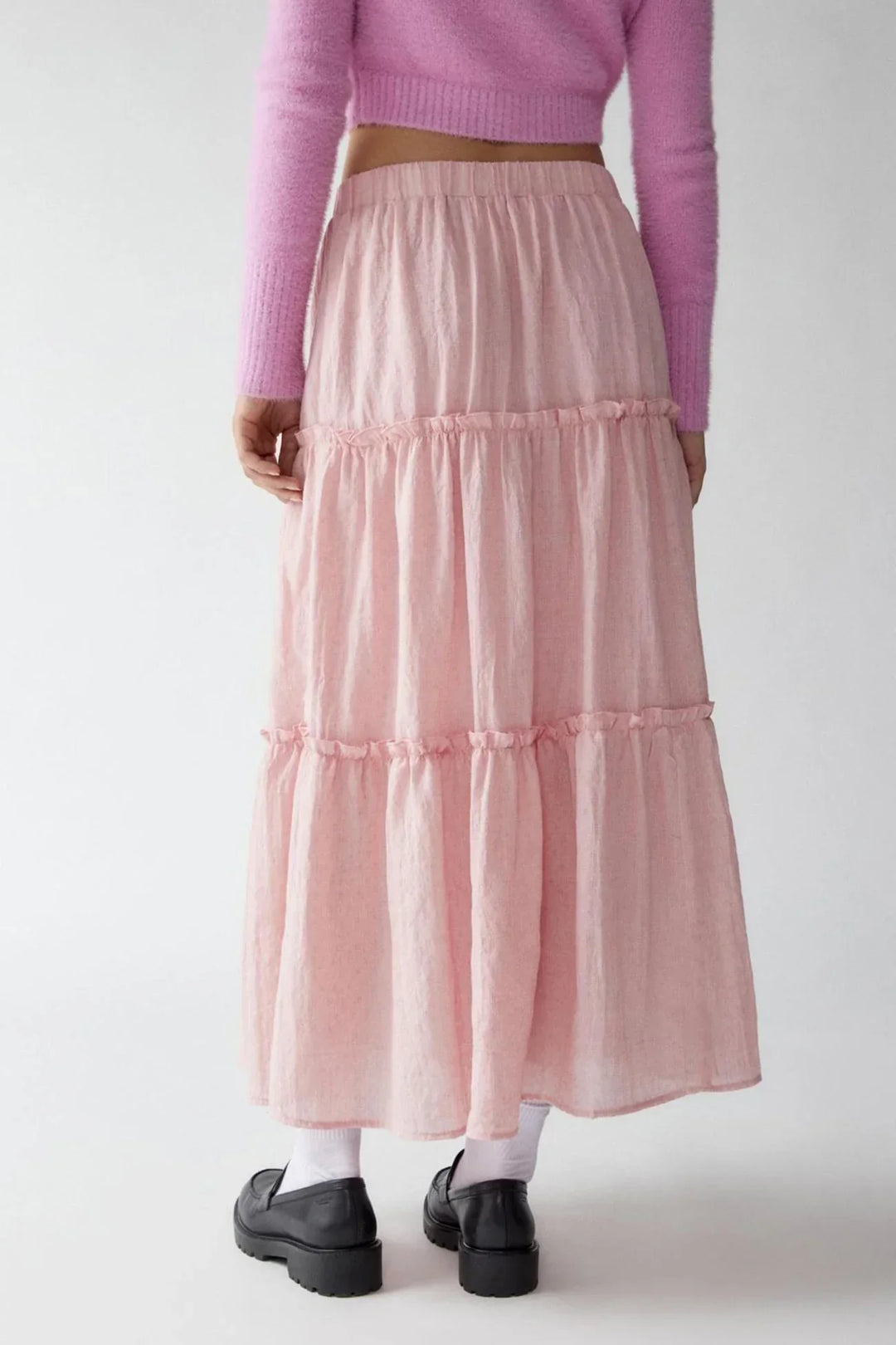 Womens Maxi Skirt Cotton Linen Tiered Style