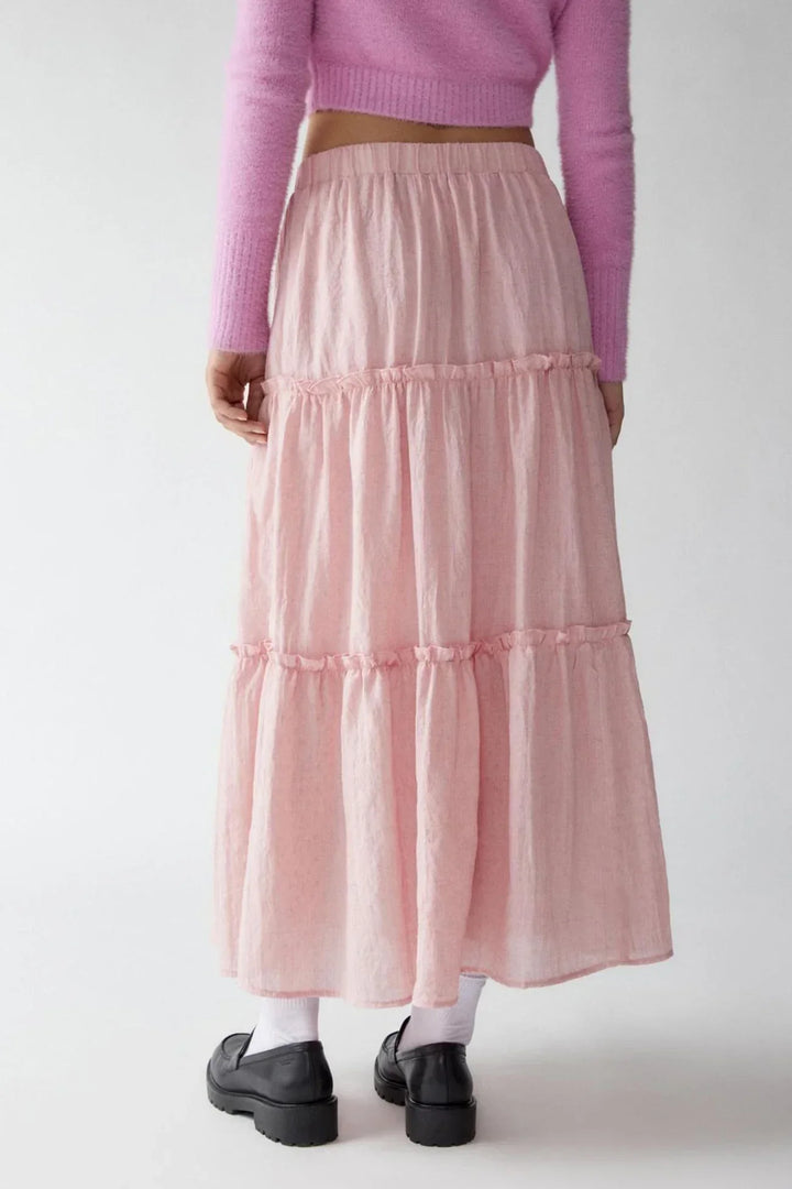Womens Maxi Skirt Cotton Linen Tiered Style