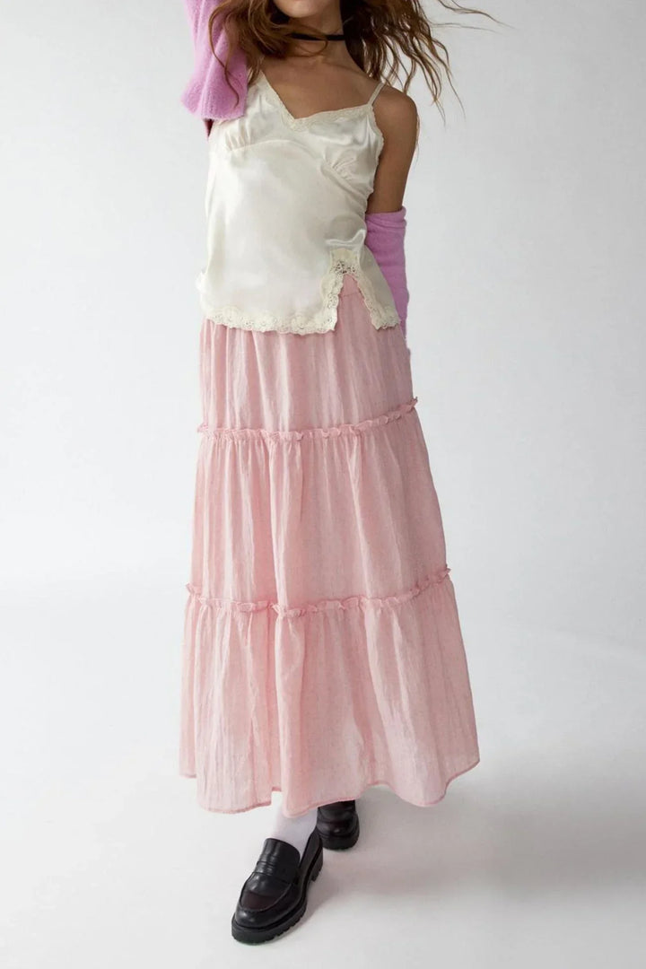 Womens Maxi Skirt Cotton Linen Tiered Style